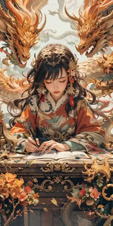 4k书写壁纸 - 伏案 - 发饰 - 古装「哲风壁纸」