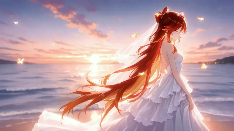 4k原神壁纸-大海 - 婚纱-少女「哲风壁纸」