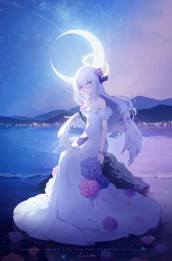 4k插画壁纸 - 梓 - 星空 - 月夜「哲风壁纸」