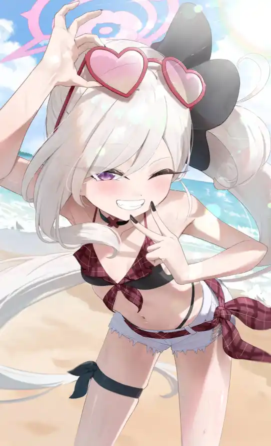 4k夏日壁纸 - 少女 - 比耶 - 沙滩「哲风壁纸」