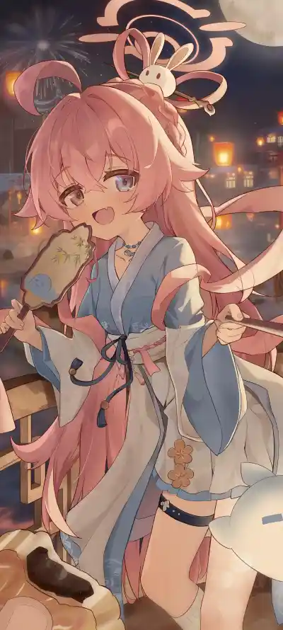 4k光环壁纸 - 和服 - 团扇 - 夜景「哲风壁纸」
