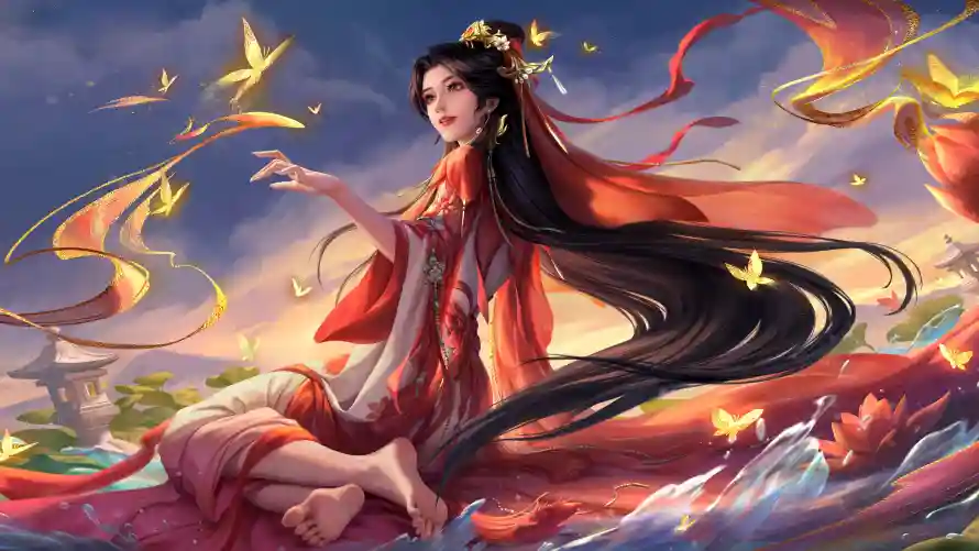 4k柳婒壁纸-水面 - 红衣-金蝶「哲风壁纸」