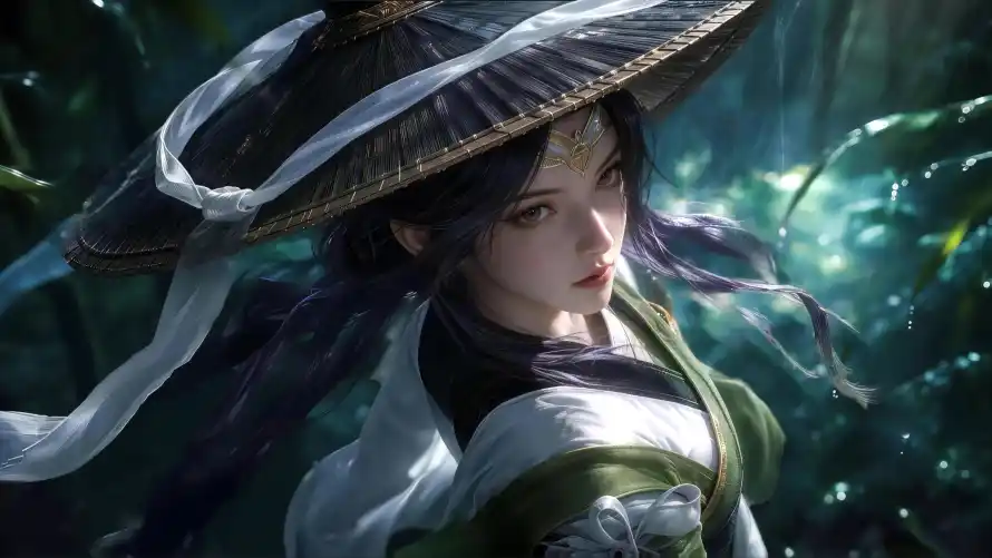4k剑客壁纸-古风 - 女侠-斗笠「哲风壁纸」