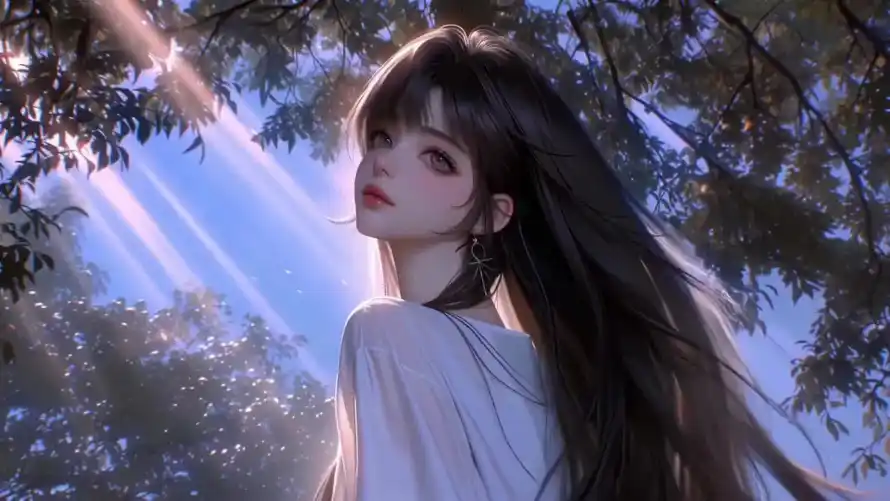 2k光影壁纸-少女 - 插画-树林「哲风壁纸」