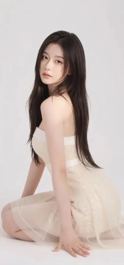 4k坐姿壁纸 - 美女 - 长发 - 露肩「哲风壁纸」