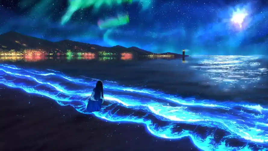 2k剪影壁纸-夜景 - 夜空-大海「哲风壁纸」