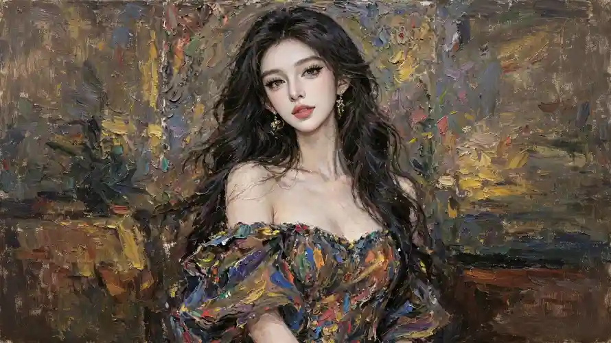 3k厚涂壁纸-好看 - 美女-油画风「哲风壁纸」