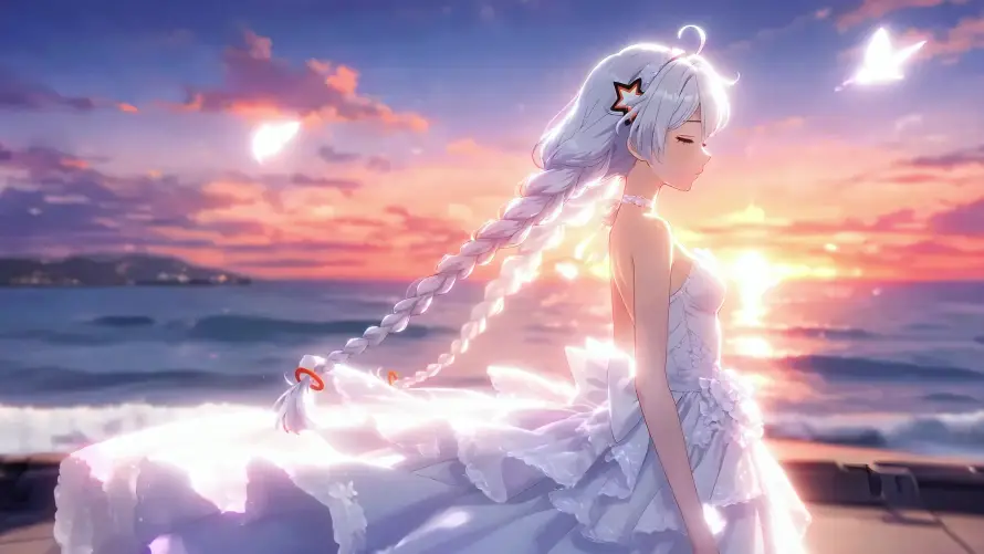 4k侧脸壁纸-夕阳 - 大海-婚纱「哲风壁纸」