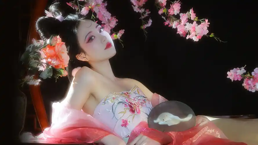 4k古装壁纸-团扇 - 桃花-汉服「哲风壁纸」