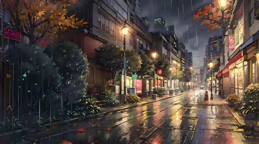 2k下雨壁纸-商铺 - 夜景-秋天「哲风壁纸」