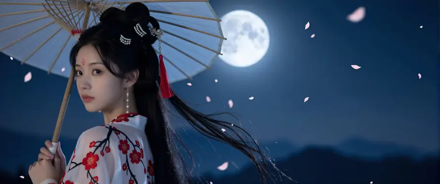 3k夜景壁纸-月夜 - 汉服-满月「哲风壁纸」