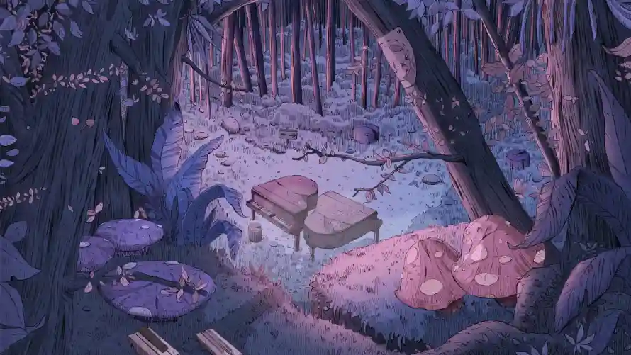 4k夜景壁纸-插画 - 林间-树木「哲风壁纸」