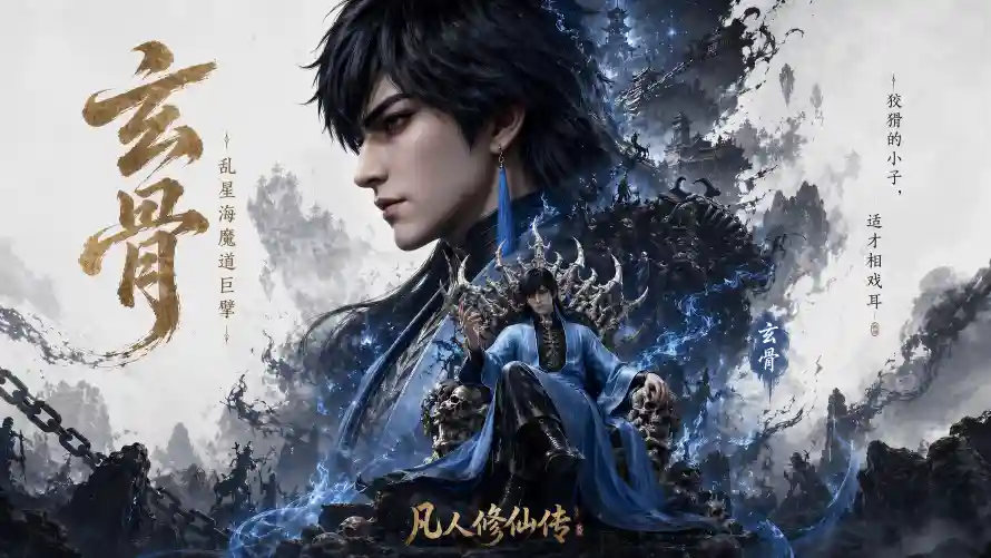 4k修仙壁纸-国风 - 蓝袍-黑发「哲风壁纸」