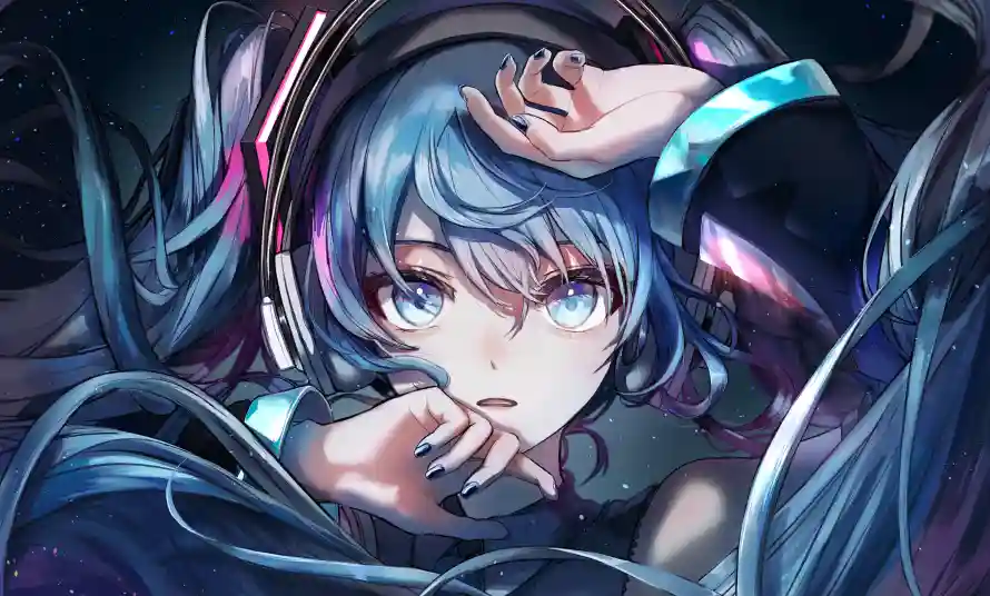 4k动漫壁纸-少女 - 耳机-蓝发「哲风壁纸」