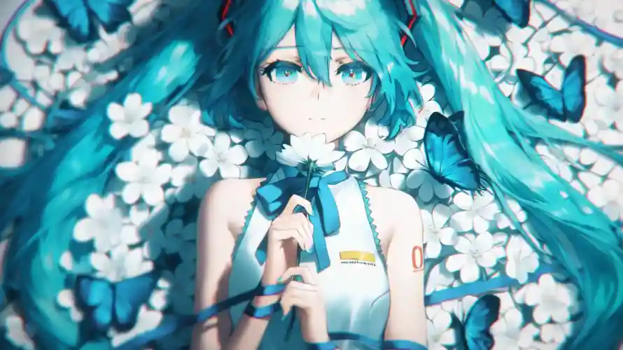 4k动漫壁纸-少女 - 白花-蓝瞳「哲风壁纸」