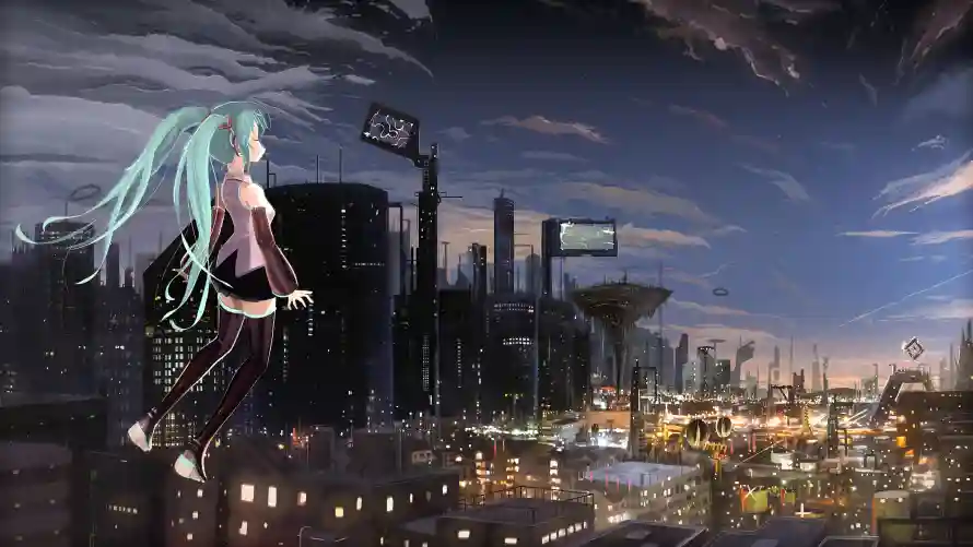 4k动漫壁纸-少女 - 高空-黄昏「哲风壁纸」
