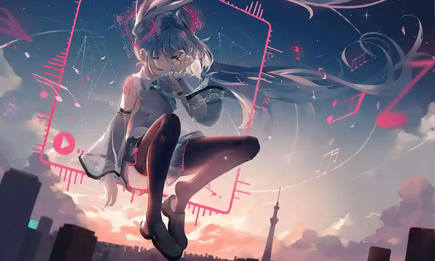 7k动漫壁纸-少女 - 插画-音符「哲风壁纸」