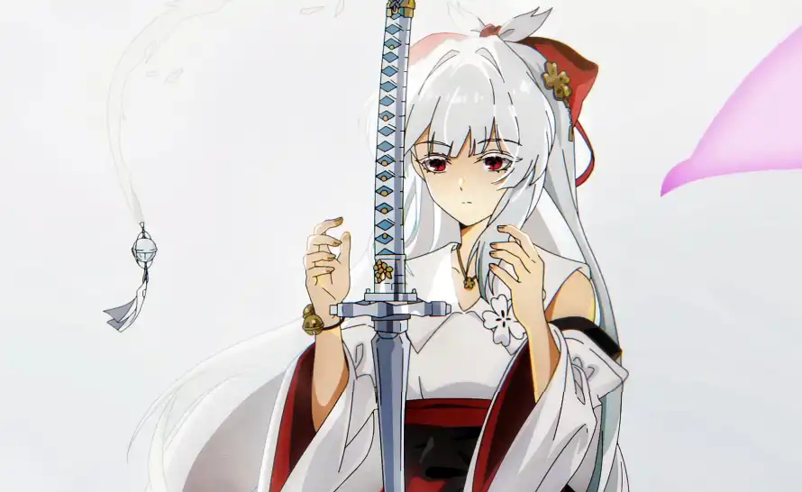 3k少女壁纸-巫女 - 持剑-白发「哲风壁纸」