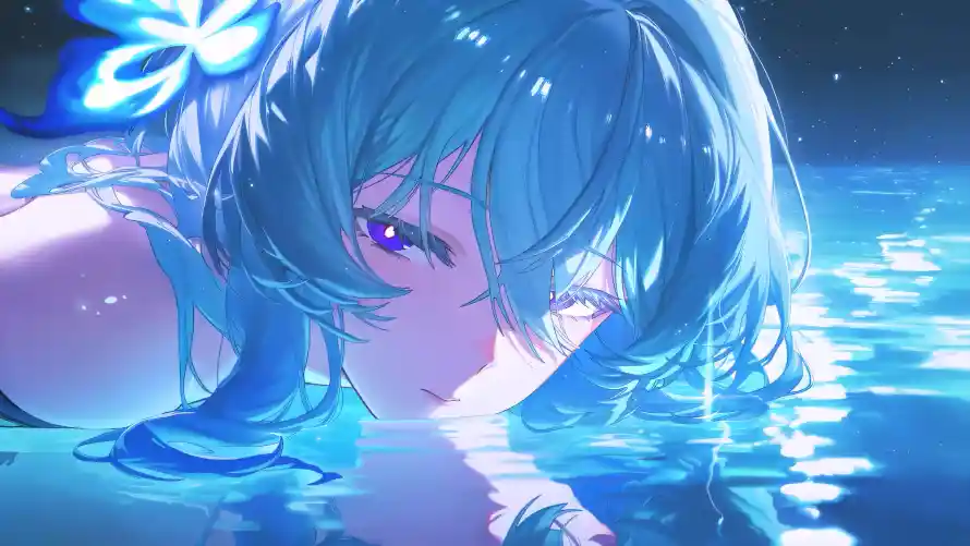 4k夜景壁纸-少女 - 水波-水面「哲风壁纸」