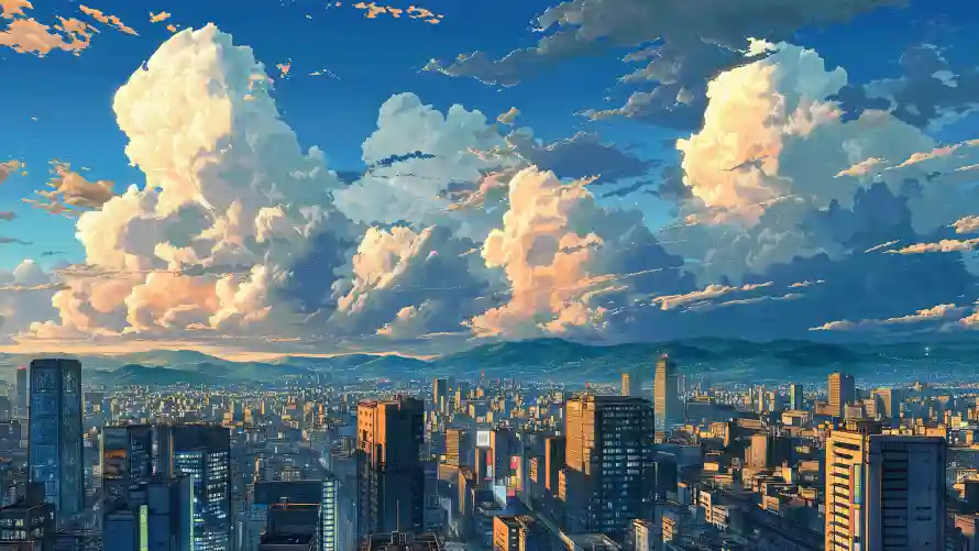 8k晴空壁纸-积云 - 都市-黄昏「哲风壁纸」