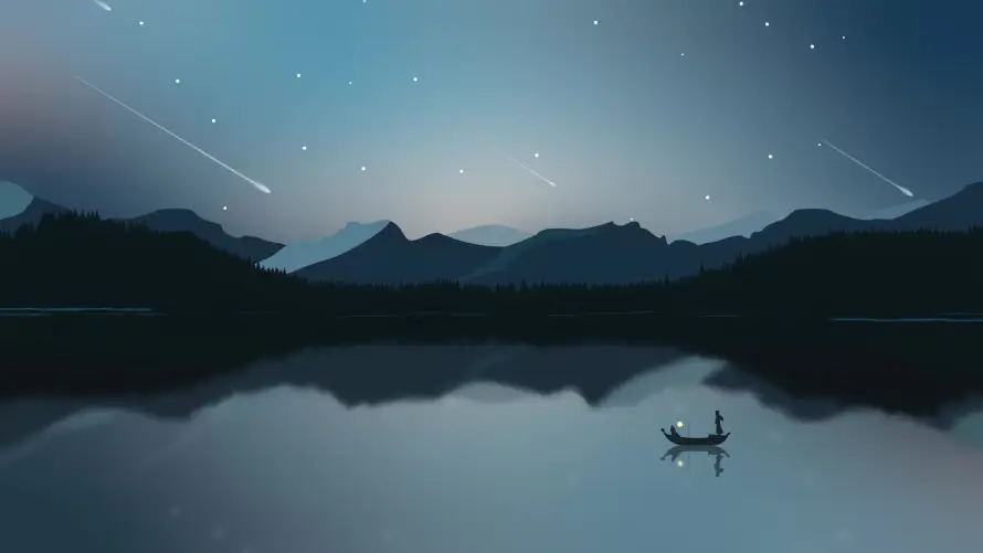 4k夜景壁纸-湖 - 夜空-孤舟「哲风壁纸」