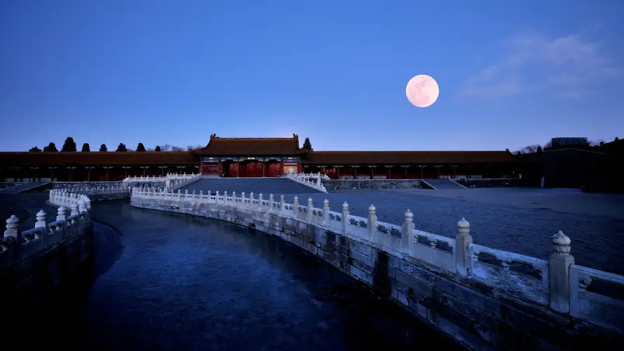 2k夜景壁纸-故宫 - 月夜-满月「哲风壁纸」