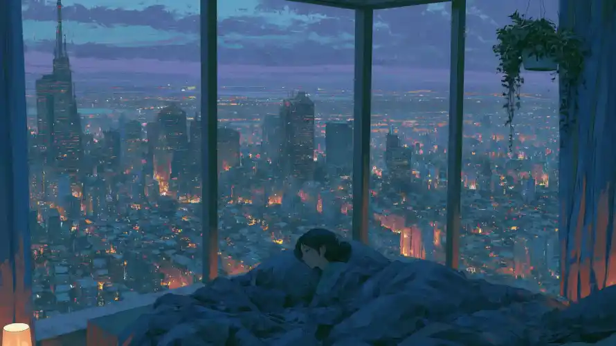 4k卧室壁纸-床 - 城市-夜景「哲风壁纸」