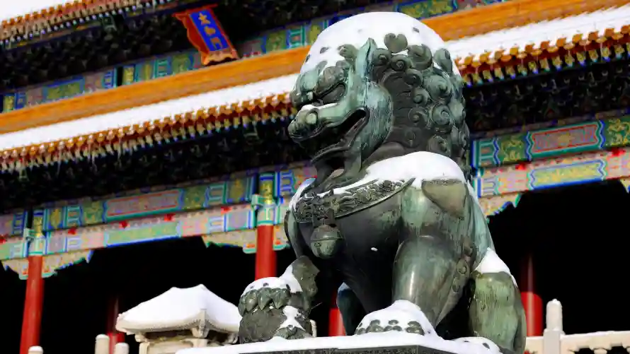 2k冬季壁纸-故宫 - 石狮-红柱「哲风壁纸」