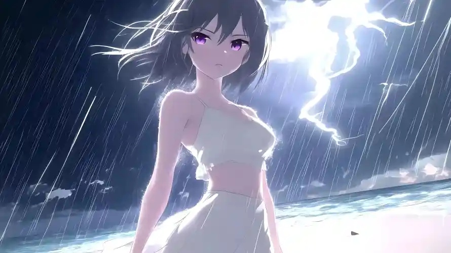 2k动漫壁纸-少女 - 海浪-海边「哲风壁纸」