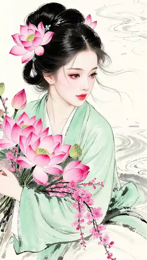 4k好看壁纸 - 桃花 - 荷花 - 工笔画「哲风壁纸」