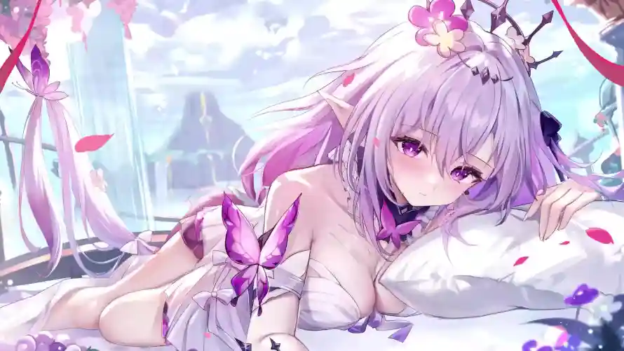4k卧姿壁纸-少女 - 紫发-紫瞳「哲风壁纸」