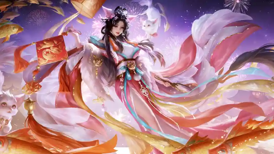 4k新春壁纸-曹媛 - 汉服-烟花「哲风壁纸」