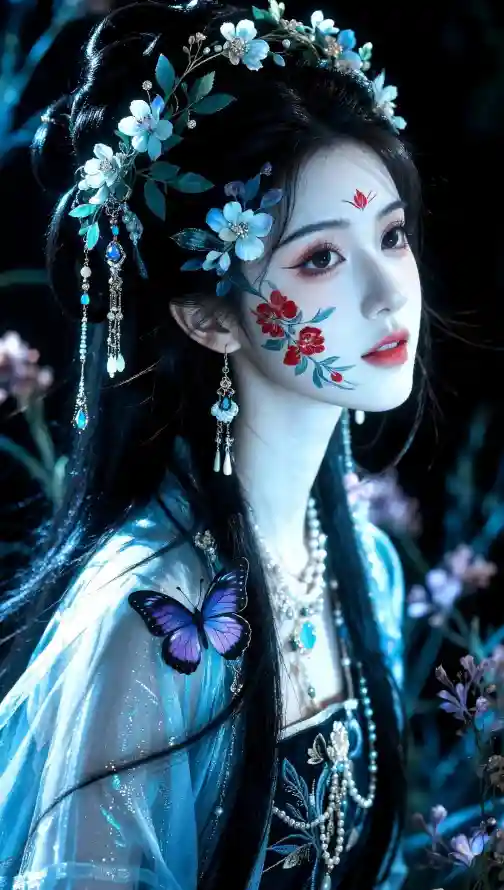 4k古风壁纸 - 暗调 - 汉服 - 花钿「哲风壁纸」