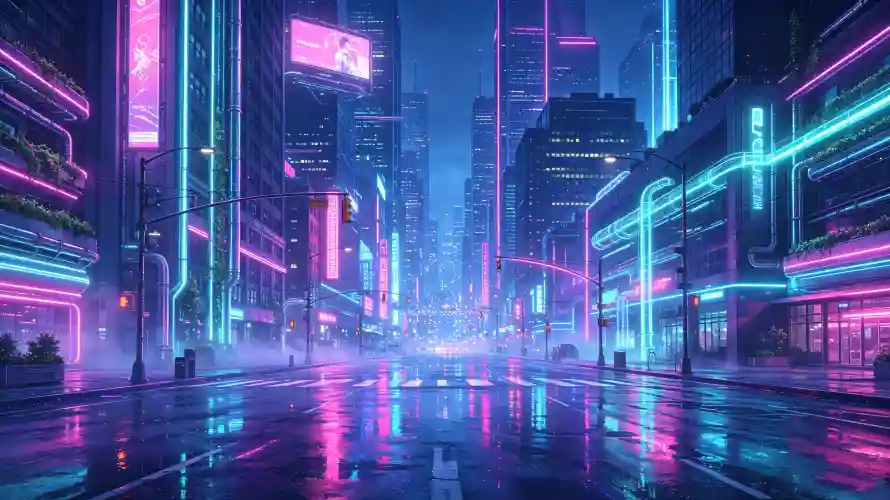 3k城市壁纸-夜景 - 街道-雨夜「哲风壁纸」