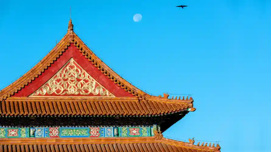 2k彩绘壁纸-故宫 - 晴天-月亮「哲风壁纸」
