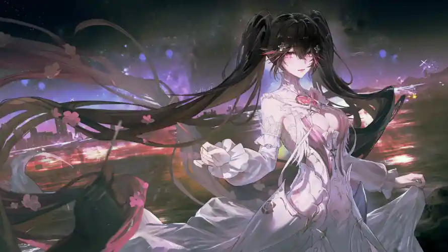 4k夜景壁纸 - 少女 - 插画 - 白裙「哲风壁纸」