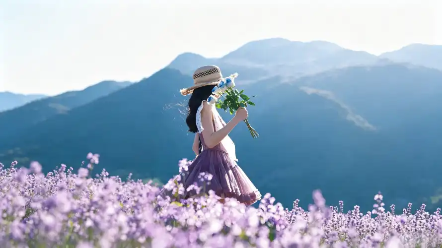 3k好看壁纸-少女 - 户外-捧花「哲风壁纸」