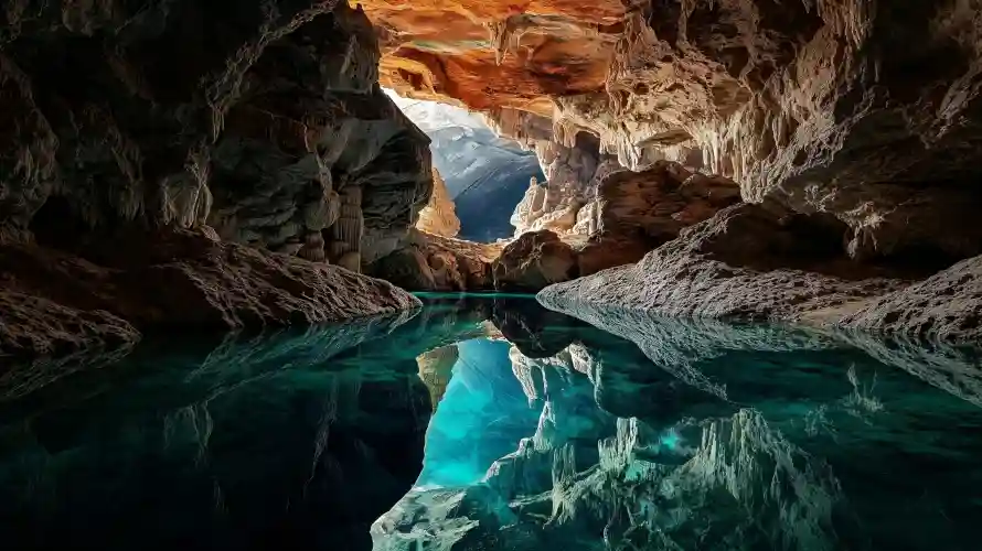 3k倒影壁纸-溶洞 - 碧水-地下湖「哲风壁纸」