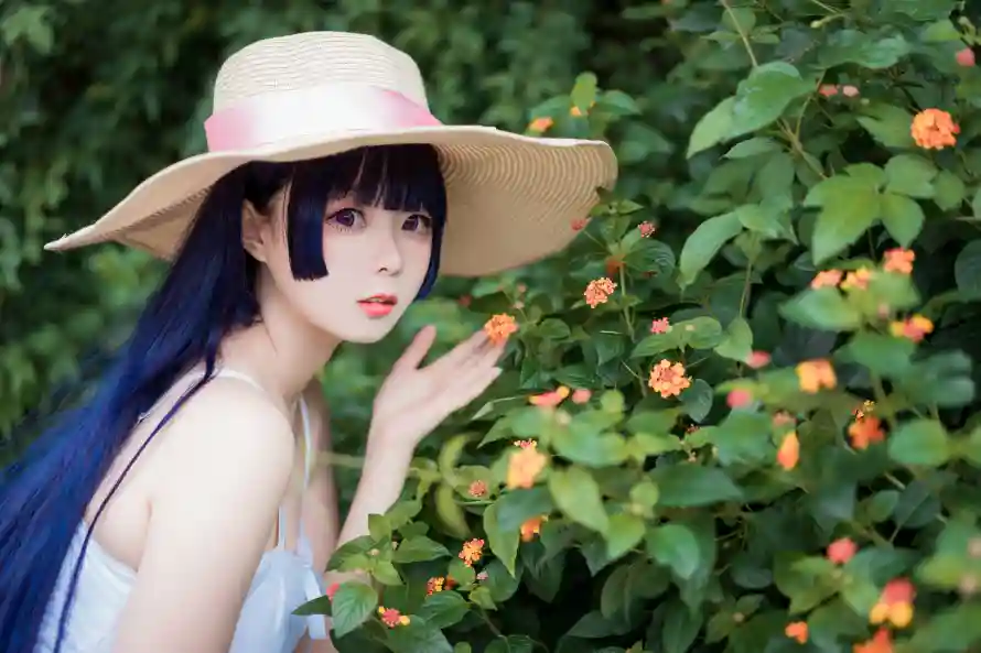 6k吊带壁纸-室外 - 少女-橙花「哲风壁纸」