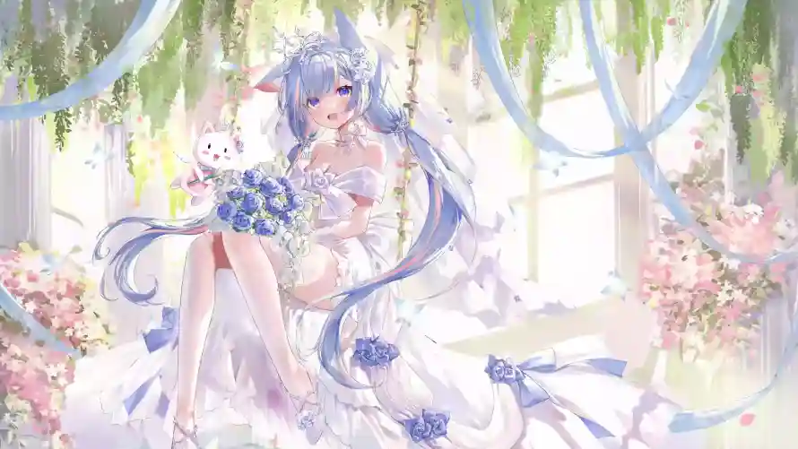 4k丝带壁纸-少女 - 猫娘-猫耳「哲风壁纸」