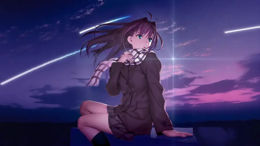 4k坐姿壁纸 - 夜空 - 星光 - 校服「哲风壁纸」