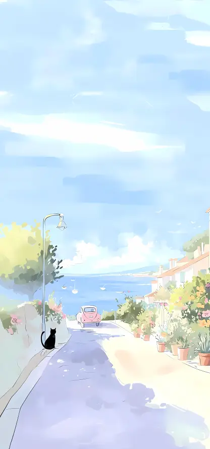 4k卡通壁纸 - 夏日 - 大海 - 房屋「哲风壁纸」