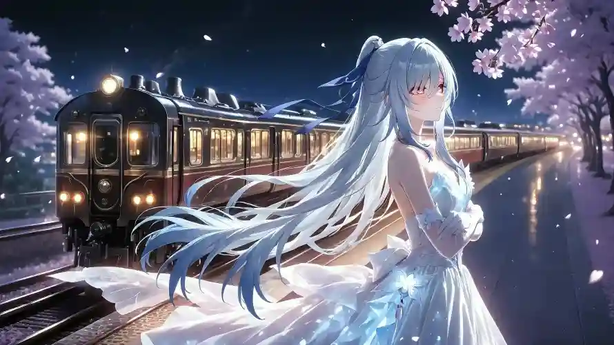 4k列车壁纸-夜晚 - 夜景-樱花「哲风壁纸」