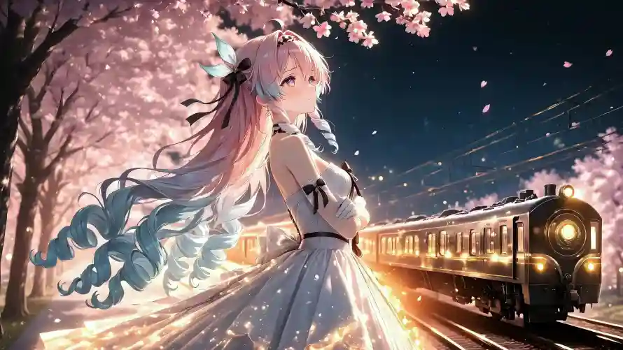 4k列车壁纸-夜晚 - 星空-暖光「哲风壁纸」