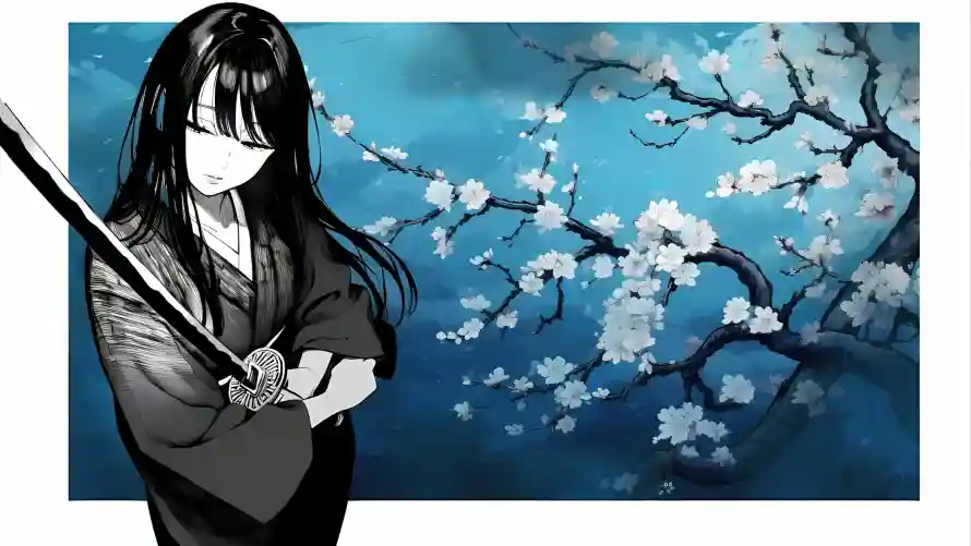 2k少女壁纸-日式 - 闭眼-冷色调「哲风壁纸」