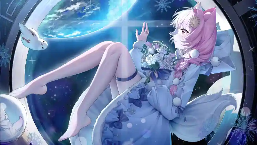 4k兽耳壁纸-地球 - 星空-狐娘「哲风壁纸」