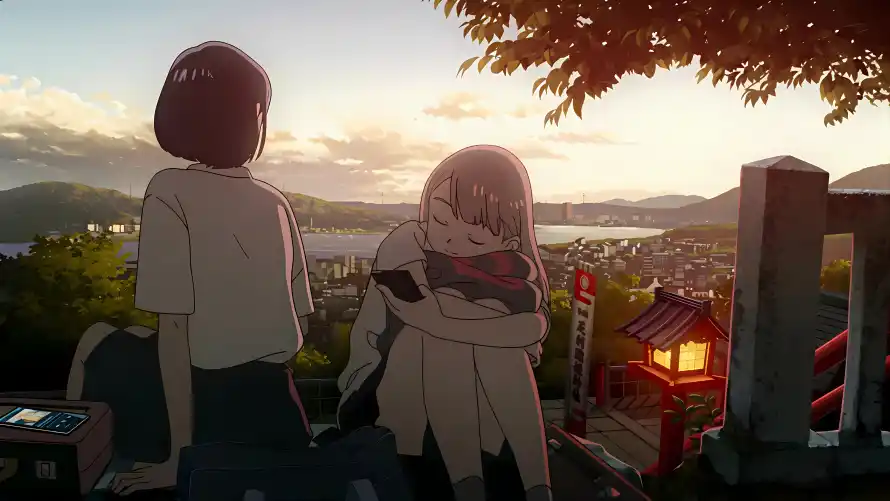 4k城镇壁纸-夕阳 - 少女-山峦「哲风壁纸」