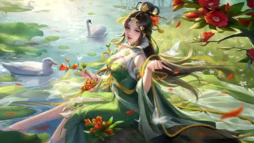 4k仕女壁纸 - 古风 - 天鹅 - 水畔「哲风壁纸」 4k仕女壁纸 - 古风 - 天鹅 - 水畔「哲风壁纸」