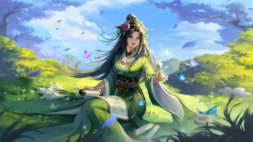 4k书卷壁纸-古装 - 汉服-绿衣「哲风壁纸」