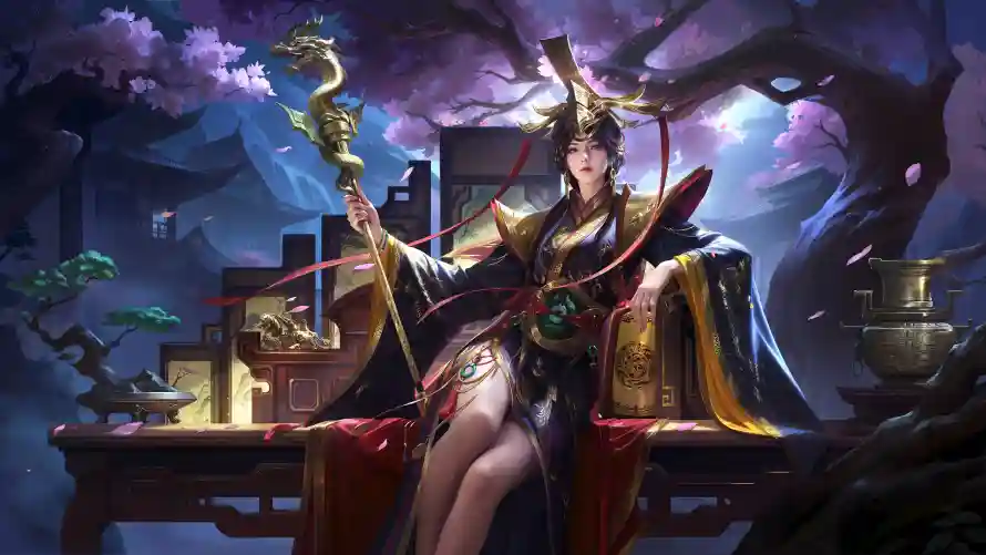 4k华服壁纸 - 坐姿 - 夜景 - 战国「哲风壁纸」